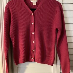 Brooks Brothers Women's Ribbed Hot Pink Cardigan Sweater Merino Wool Size Small